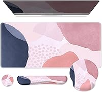 Vista 16 de iCasso - Alfombrilla de mouse, juego grande de alfombrillas de escritorio rosa, 4 en 1 XXL, alfombrilla de mouse + reposamuñecas para teclado +