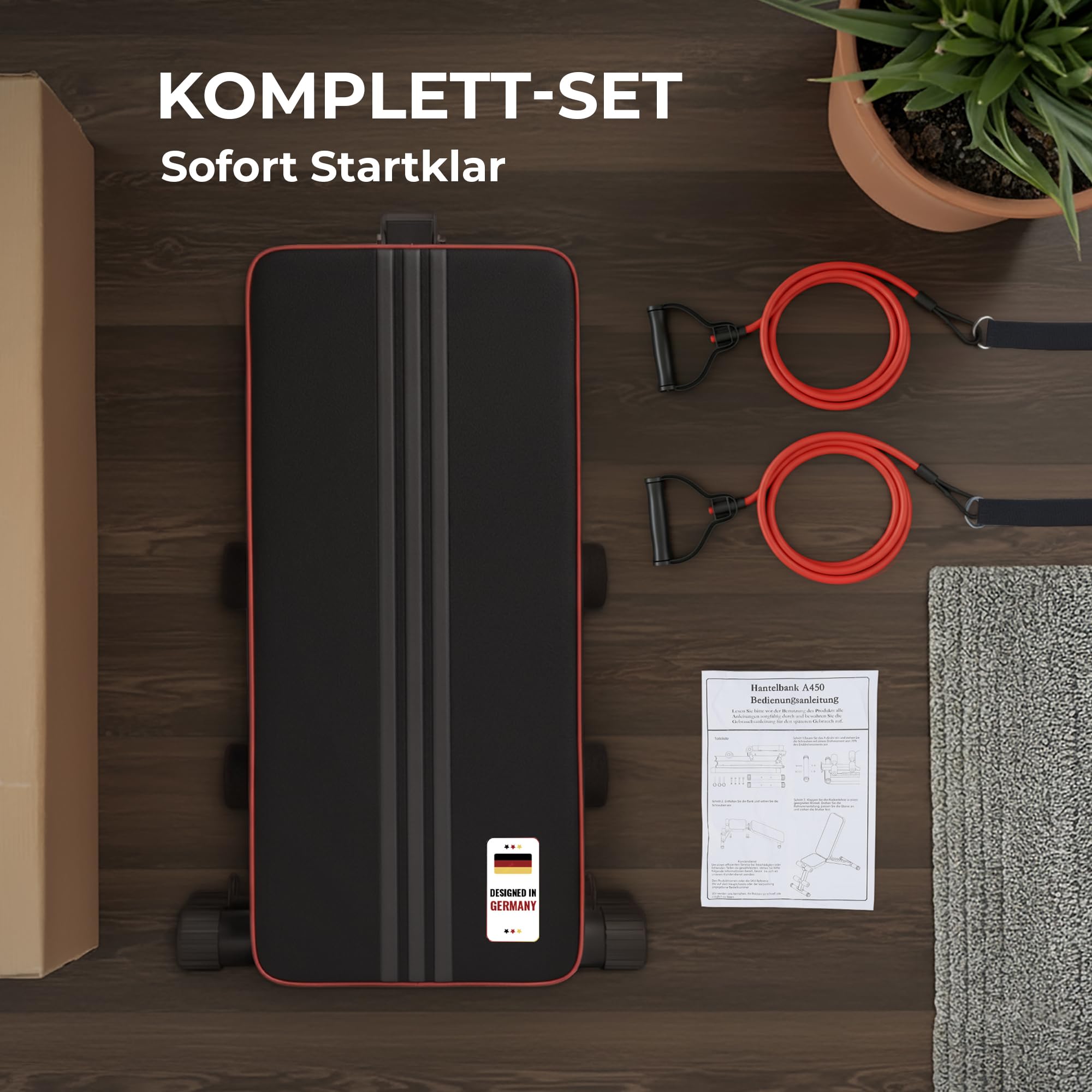 7-in-1 Hantelbank klappbar & verstellbar, bis 200kg belastbar | Schrägbank, Fitnessbank, Trainingsbank, Rückentrainer, platzsparend, 7 Positionen verstellbar, inkl. 2 Widerstandsbänder