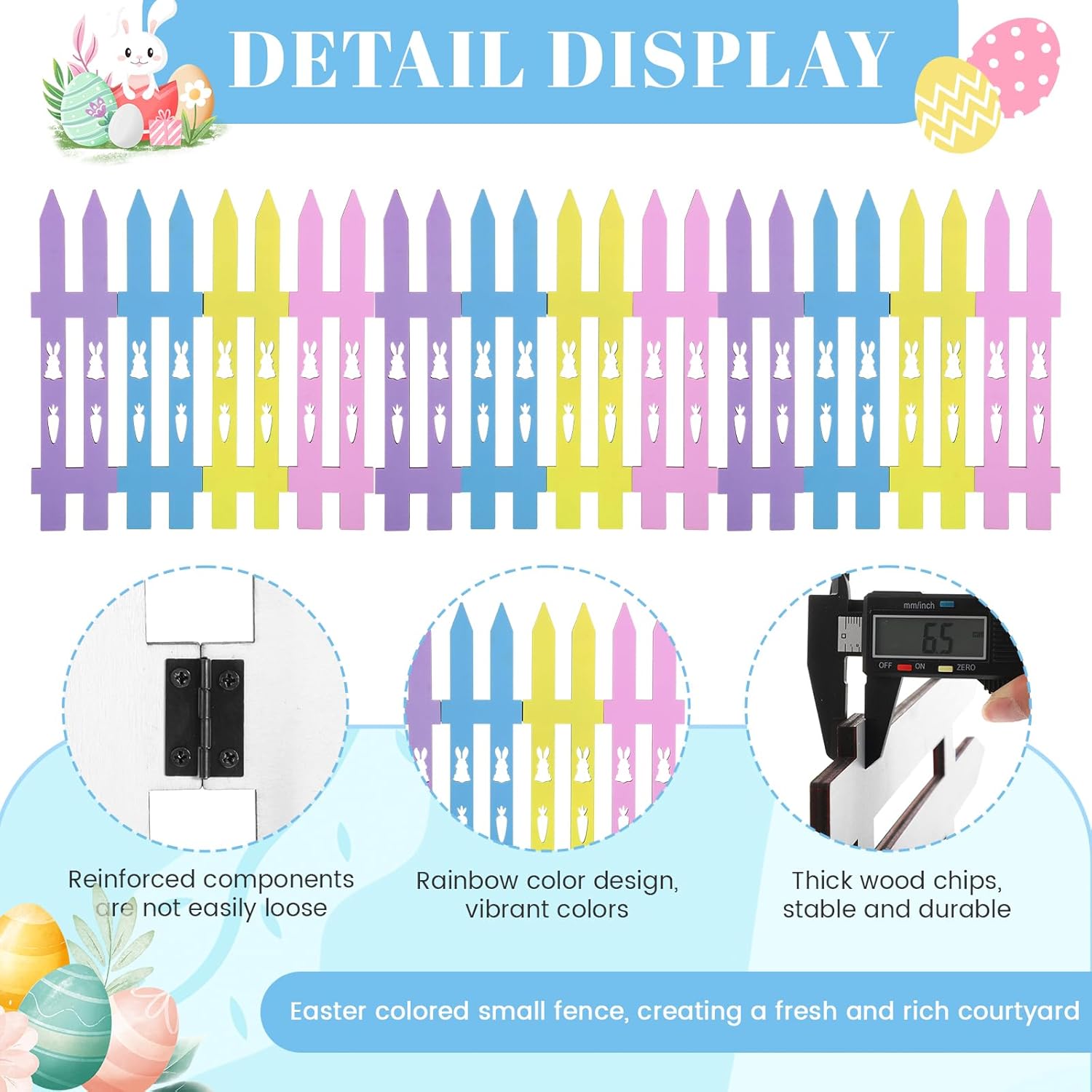 Chunful 16 Pcs Wooden Easter Bunny Garden Fence Garden Border Edging Decorative 15.7" H x 63" Landscape Border Edging Ornamental Fence for Home School Lawn Flower Beds