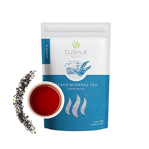 Mezcla de té mineral Kelp Breakfast Maine Trace Brekkie contiene té negro, cáscara de naranja dulce con copos de algas de verduras marinas Té de