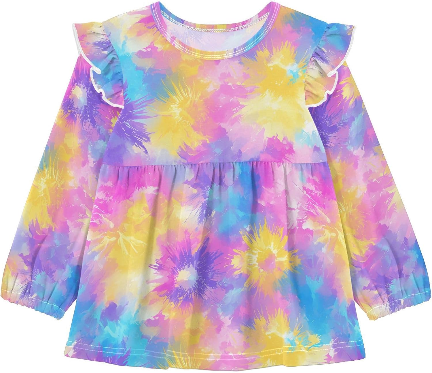 visesunny Toddler Clothes for Girls Fantasy Firework Tie-dye Long Sleeve Fall Shirts Cotton Top with Ruffle Collar