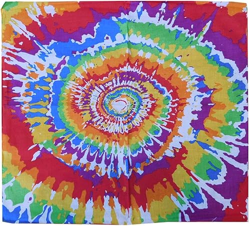 Trade Winds Venta al por mayor de 12 Rainbow Tie Dye Espiral Multicolor Algodón 22"x22" Bandana Mascarilla Pañuelo, Multi