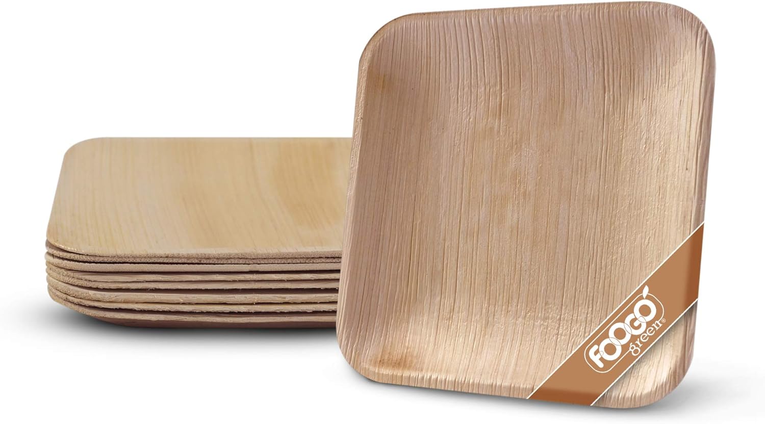 FOOGO Green 500 Disposable Palm Leaf Plates 6" (15cm) Small Square