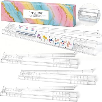 Non-Slip Mahjong Racks with Pushers, 17.4 in, Set of 4, Transparent