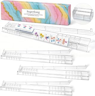 Non-Slip Mahjong Racks with Pushers, 17.4 in, Set of 4, Transparent