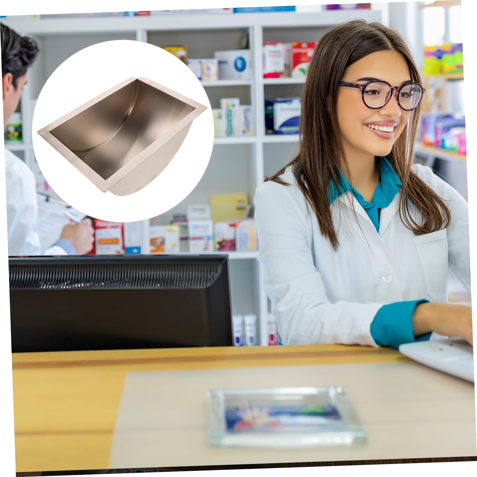 DOITOOL Edelstahlschale Für Kassenfenster Ablageschale Geldeinlegeschale Serviertablett Kasseneinlegeschale Bargeld-organizer Drop-in-tablett Geldaufbewahrungs-einlegeschale
