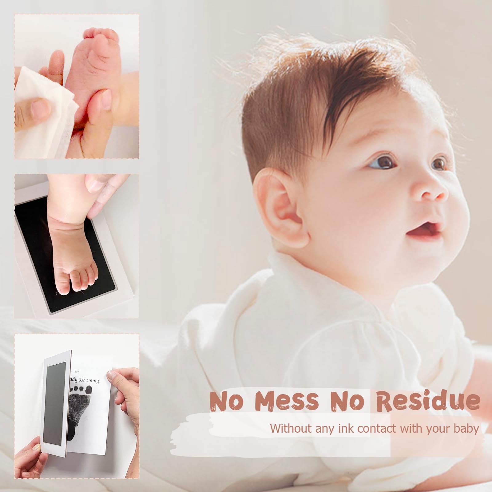 Kit de huellas de manos y pies de bebé sin tinta, kit de almohadilla de tinta de tacto limpio, sello de mano infantil seguro sin ensuciar, 1 paquete de almohadillas de impresión sin tinta
