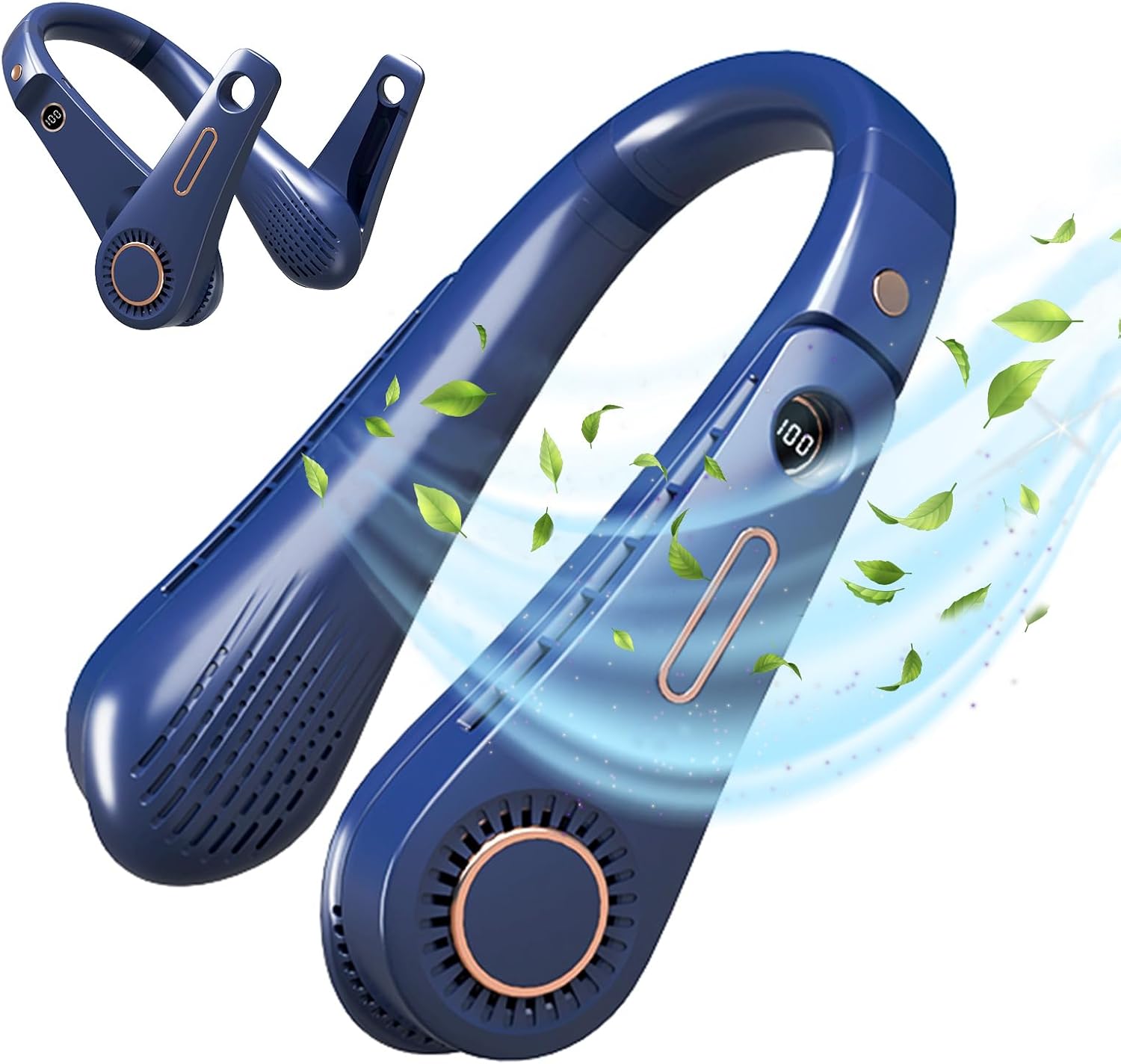 Neck Fan, 4000mAh Battery Power, Portable Neck Fan USB Charging, Neck Fan Air Conditioner 5 Gear Adjustable, Fast Cooling, Super Quiet