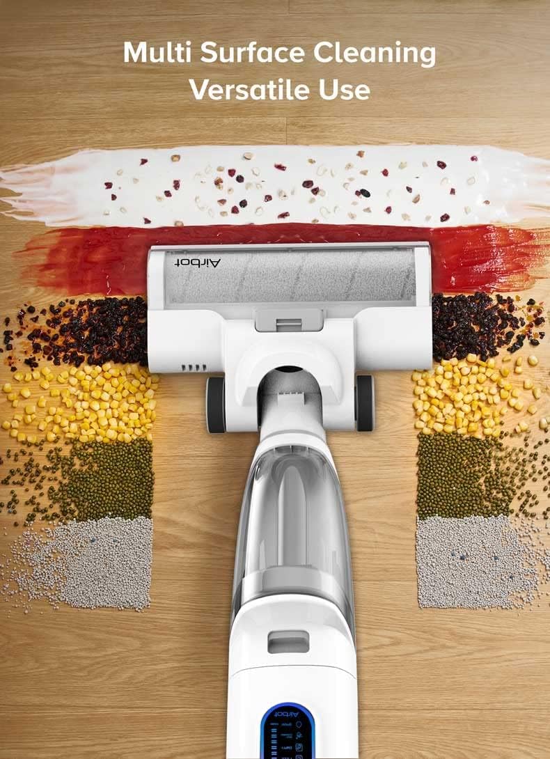 Airbot Iclean Pro cleaning various types of debris on different surfaces