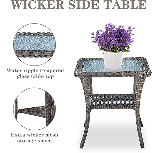 Miniatura 6 de Belord Sillas de Mimbre Giratorias Mecedoras para Patio - Juego de 2 Sillas Mecedoras Giratorias para Exteriores con Mesa Auxiliar de Ratán, Silla