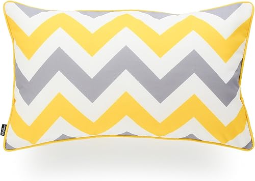 Hofdeco Funda decorativa de almohada lumbar solo para interiores y exteriores, lona resistente al agua, color amarillo vívido con palabras