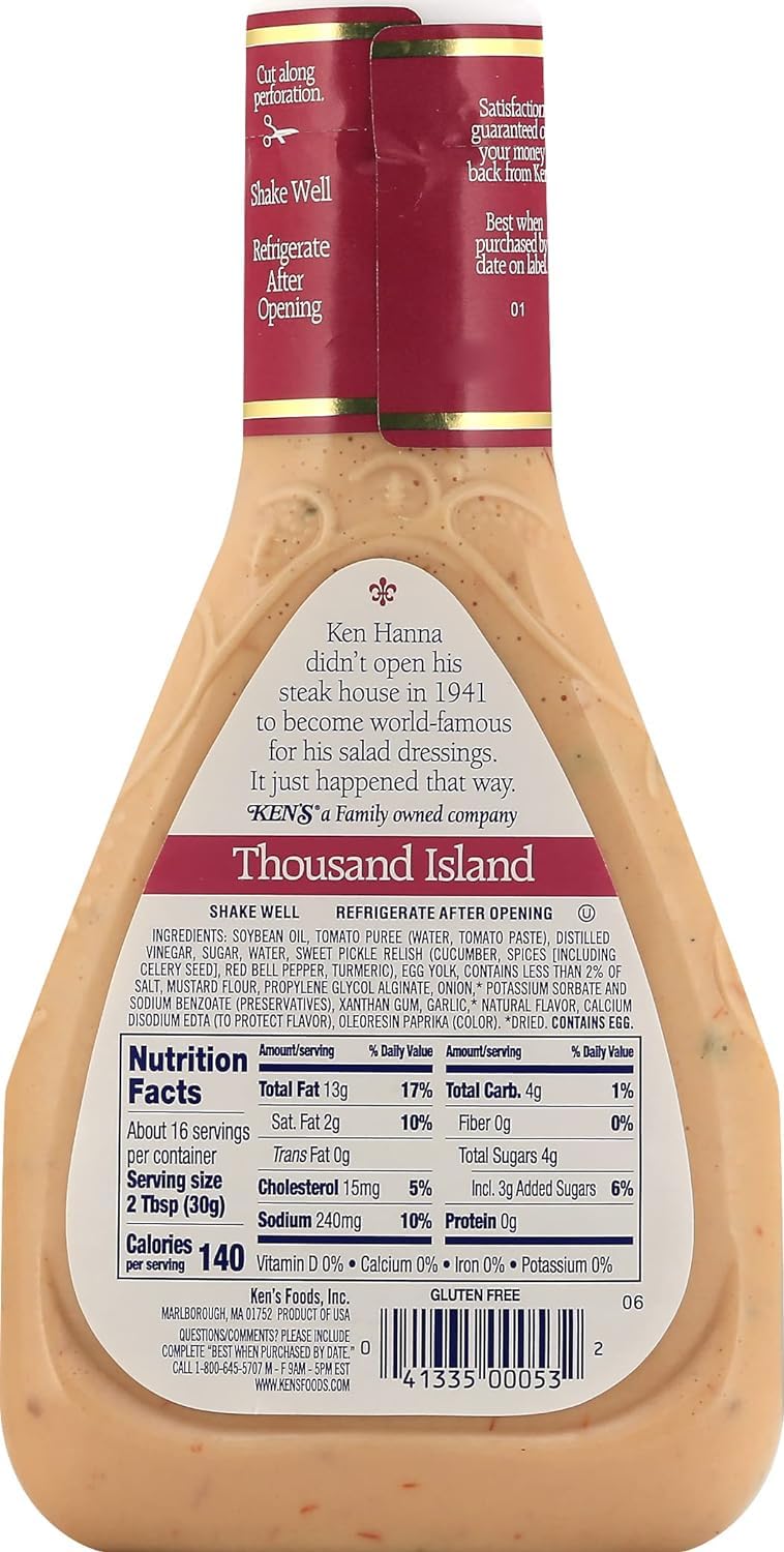 Vending 2 U Ken's Steak House Thousand Island Dressing, 16 fl oz, Pack of 4, Bundled With V2U Utensil Set