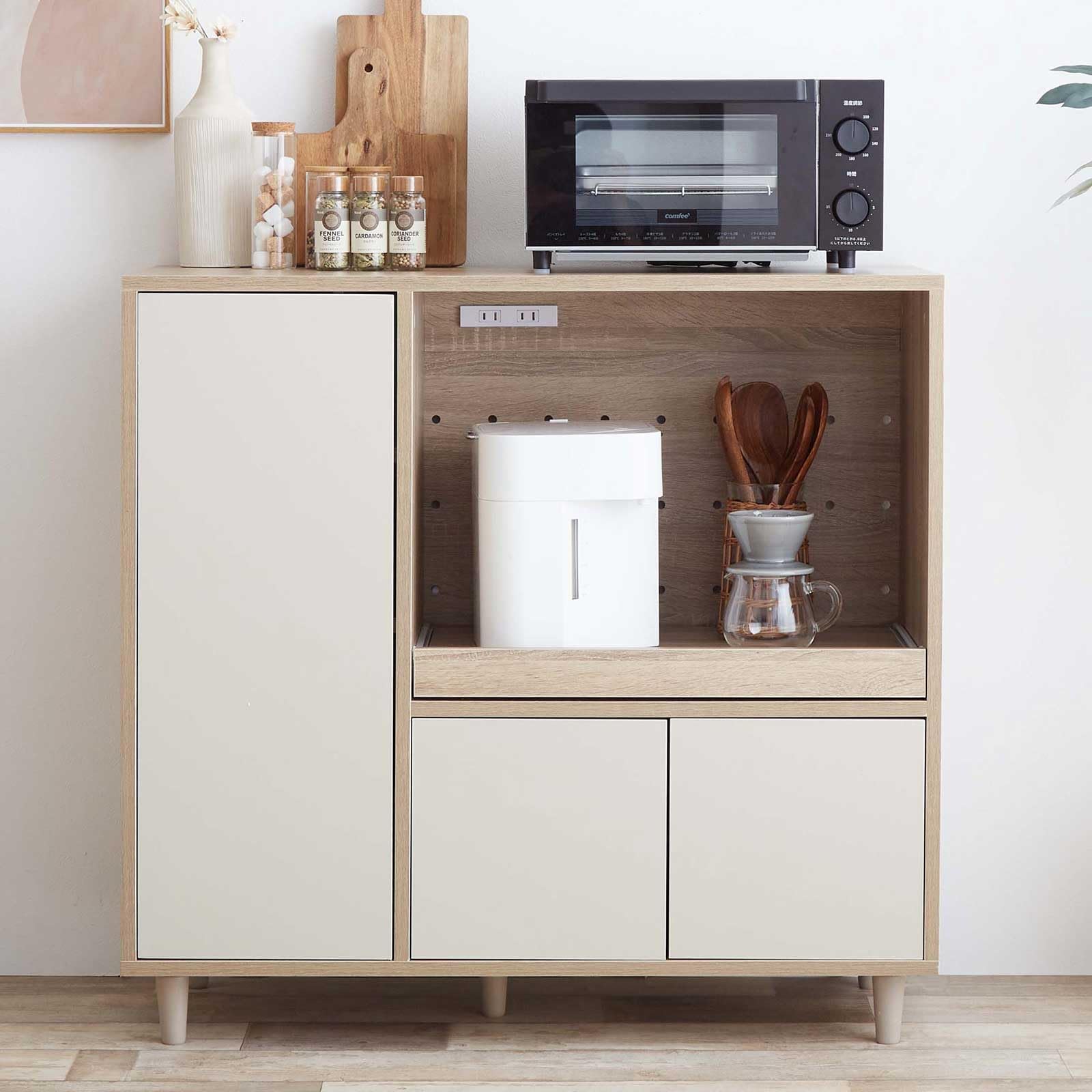 食器棚　レンジボード　家具　木製　ホワイトウッド 3,000円OFFクーポン】大川家具 食器棚 幅140cm キッチンボード