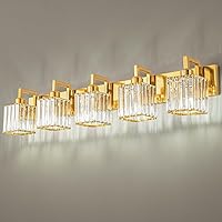 Vista 19 de Moderna lámpara de cristal para tocador/pared de baño, de 6 luces, con acabado de latón cepillado color dorado