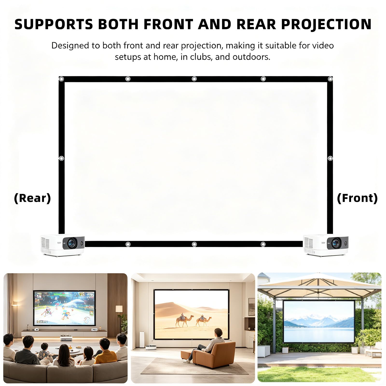 Schermo portatile per proiettore 16:9, per esterni, 220 x 125 cm, portatile, per interni, pieghevole, lavabile, per home theater, ufficio, campeggio ed eventi sportivi