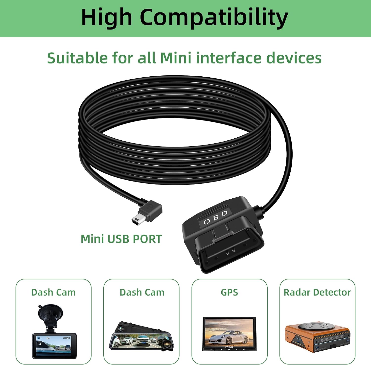 OBD Power Cable for Dash Cam, Right Angle Mini USB to OBD-II Hardwire kit Adapter with Switch Button Connector, 24 Hours Surveillance Mode/Acc Mode (11.5FT/3.5M) image 5