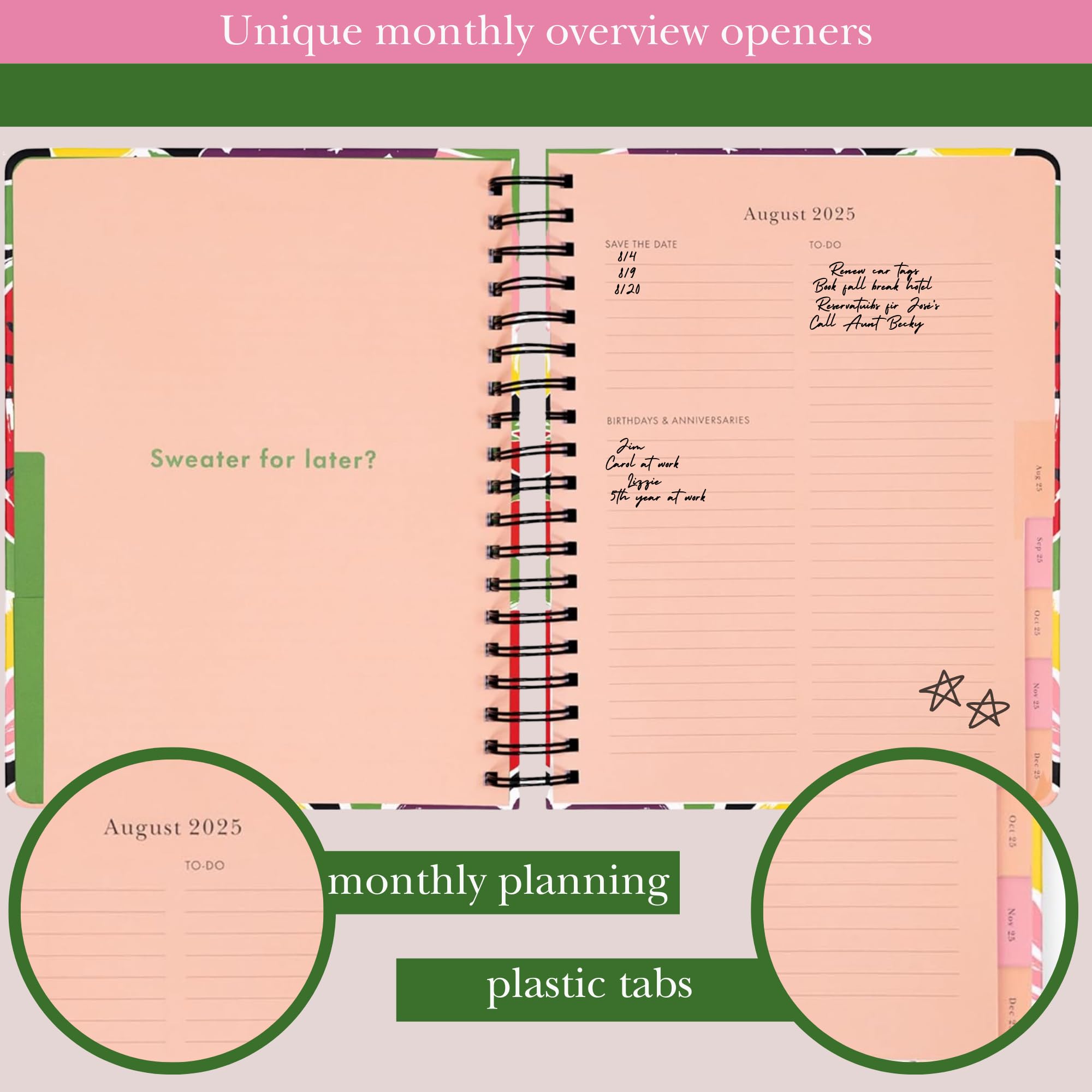 kate spade new york Agenda giornaliera 2025-2026 Mega Agenda agosto 2025-dicembre 2026, copertina rigida, settimanale e mensile, a spirale, con adesivi (frutta estiva)