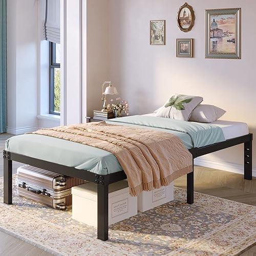 Miniatura 23 de Base de cama matrimonial con cabecero, almacenamiento compatible, no necesita somier, tamaño negro, plataforma de metal resistente, marco de cama,