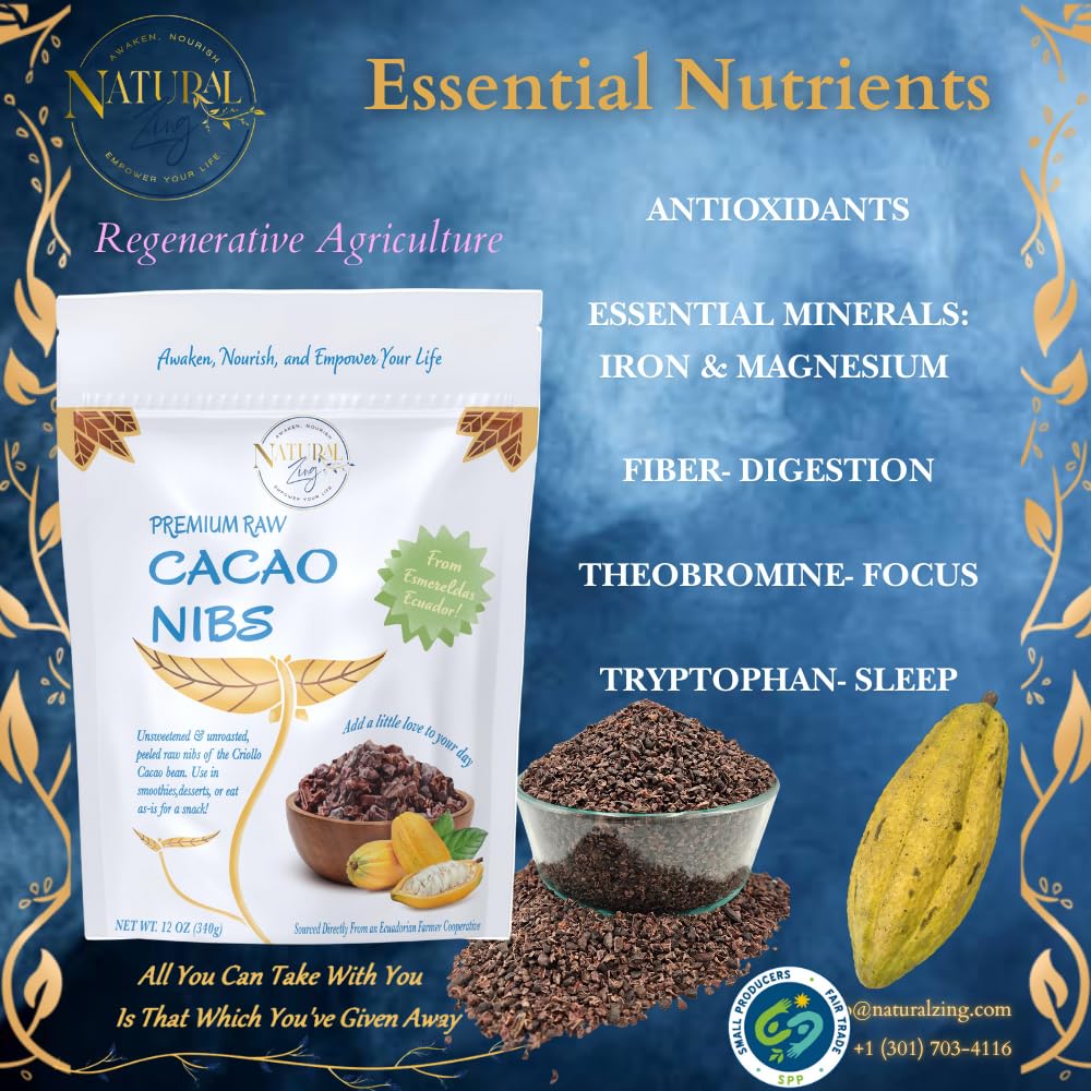 Ecuadorian Criollo Cacao Nibs (Raw, Organic) 12 oz