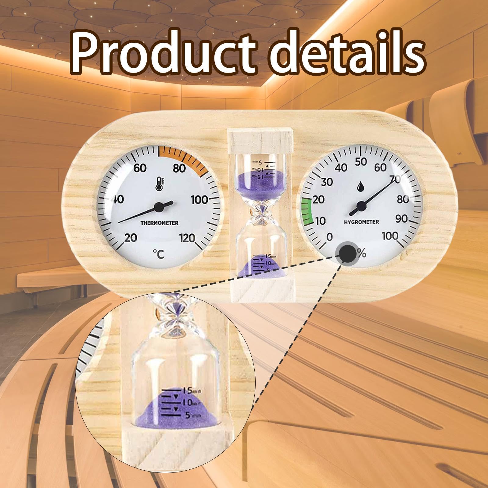 Sauna Thermometer Hygrometer mit Timer Holzrahmen Glasanzeige Messinstrument für Temperatur Luftfeuchtigkeit Zeitmessung für Hotel Haushalt, Violett