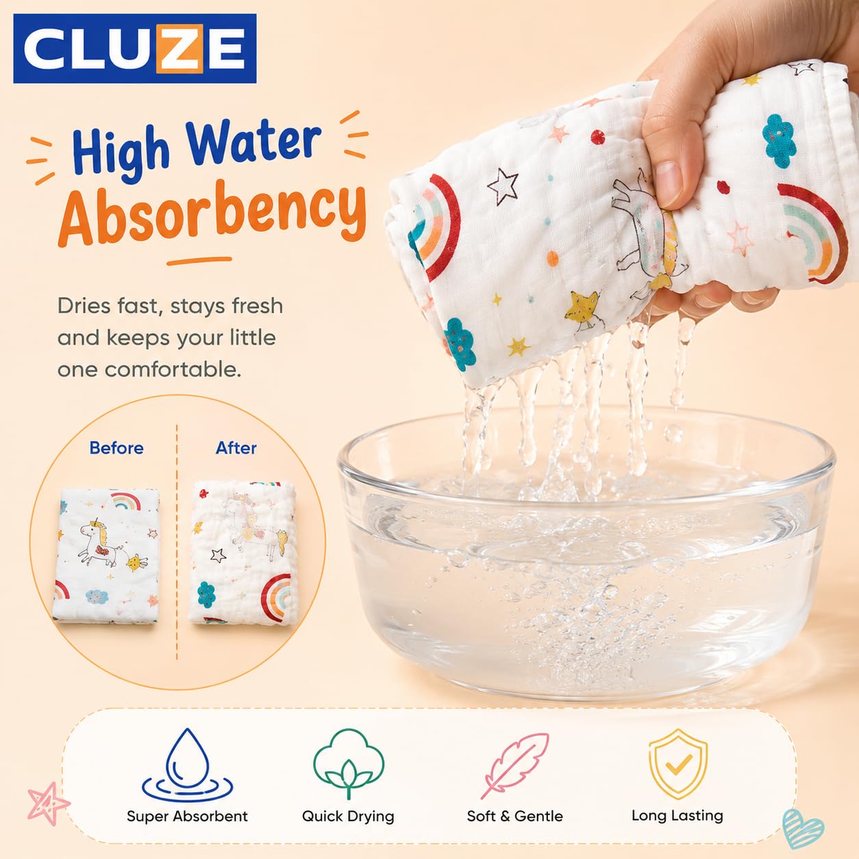 Soft Baby Face Towels - 6 Pack, FREE SHIPPING -5