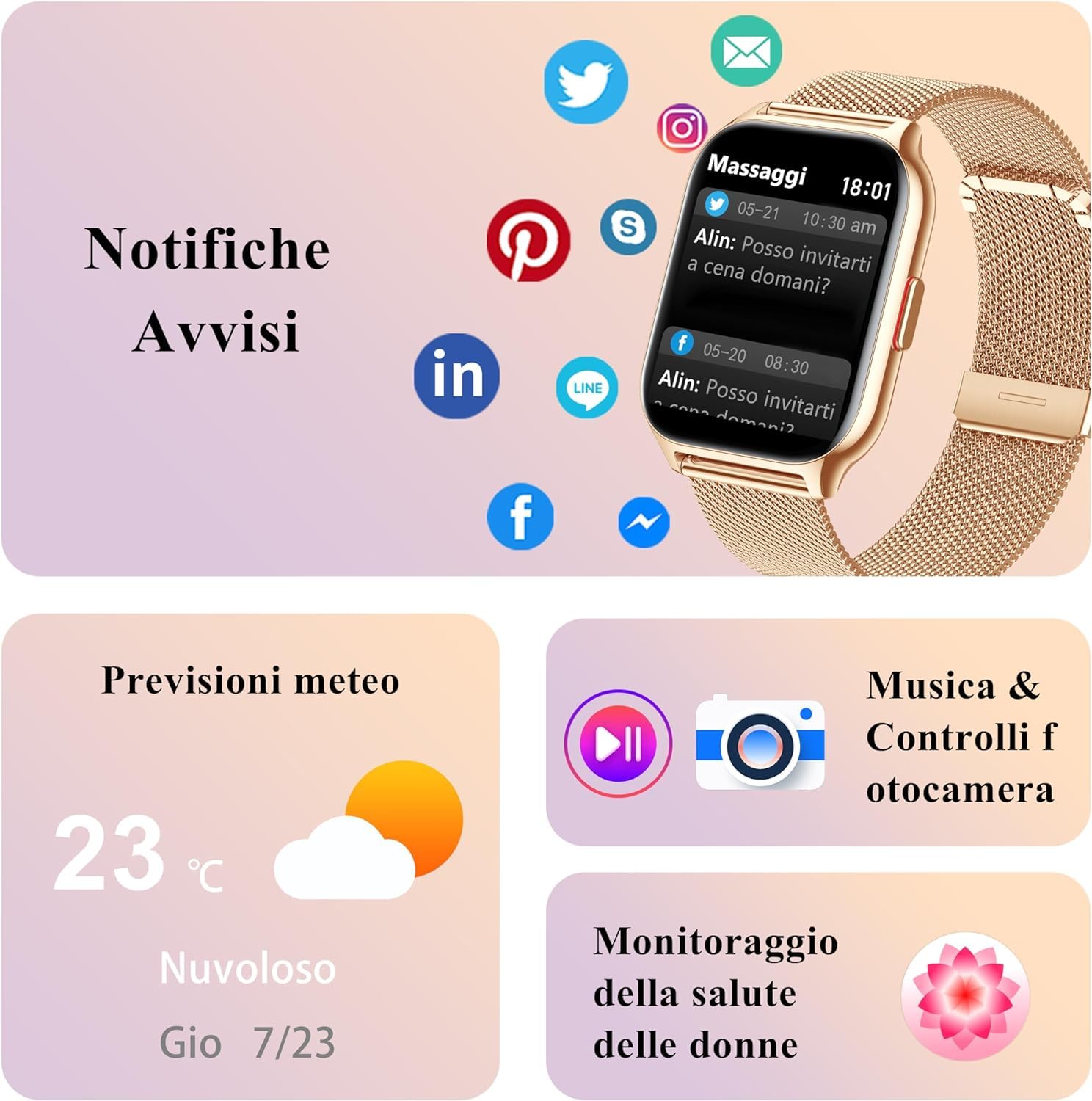 Popglory Smartwatch, Uomo Donna Effettua/Risposta Chiamate Orologio, 100+ Modalità Sportive Fitness, SpO2/Pressione Sanguigna/Sonno Monitor, 24H Cardiofrequenzimetro, Compatibile con iOS/Android