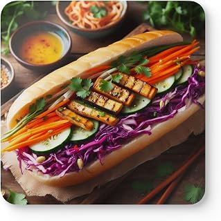Set of 4 Premium Banh Mi Coasters - Glossy Finish, Vietnamese Culinary Delight