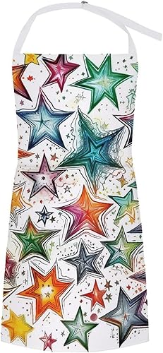 MUSM Apron for Adults - 27.6 X 31.5 Inch, Heavy-Duty Polyester Aprons with Two Large Pockets, Waterproof Stars of Many Colors Kitchen Apron for