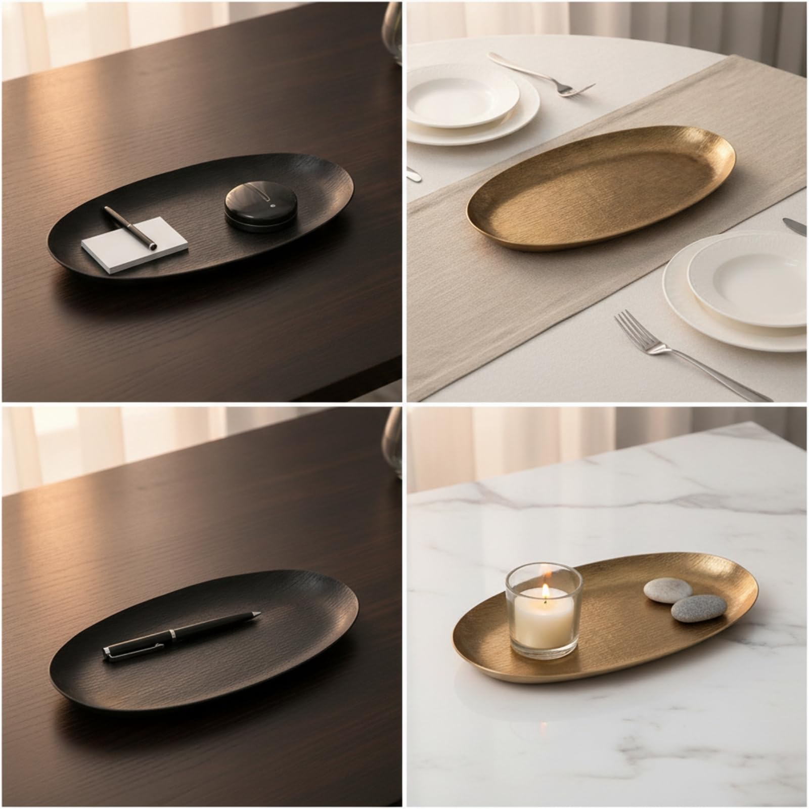 rockible Bandeja Decorativa Multiusos Bandeja Borde Curvado Aluminio, para Recibidor, Oro, S