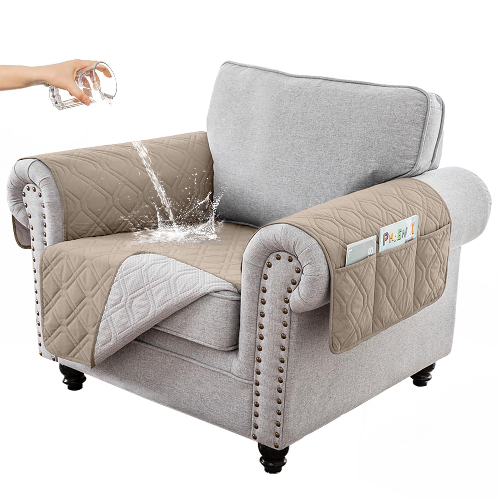 RAPRAP 100% Waterproof Armchair Cover with Side Pockets