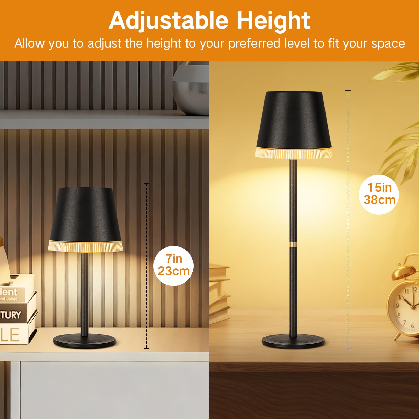 OUTON Lámpara de Mesa Inalámbrica con 3 Modos de Luz y RGB, LED Recargable con Control Táctil, Regulable y Memoria, Impermeable IP54 para Dormitorio, Bar y Café, Negro