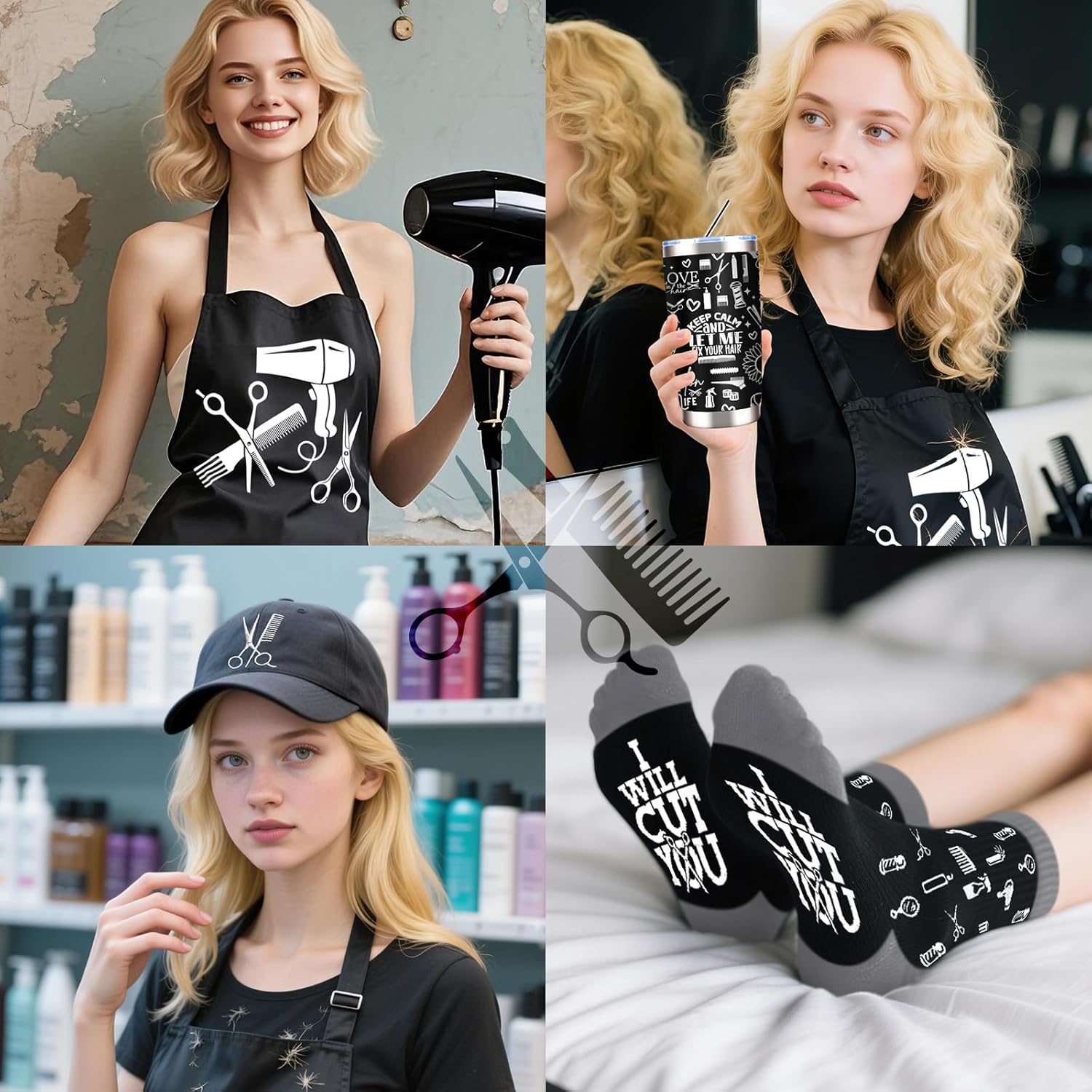 Hairdresser Gifts Set for Women, Hair Stylist Appreciation Gift Includes 20 Oz Tumbler Hat Hair Stylist Apron Socks Makeup Bag Keychain Scissor Hair Clips, Thank you Gift for Hairdresser - Image 5