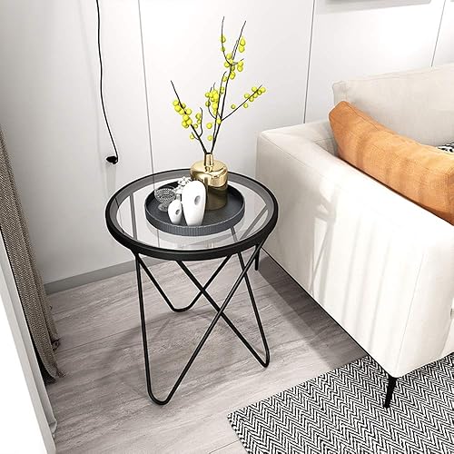 Miniatura 2 de WFF Mesa de centro redonda de cristal, marco de metal, color dorado/negro, 2.8 x 18.5 x 24.4 in (color: negro) Negro,Dorado