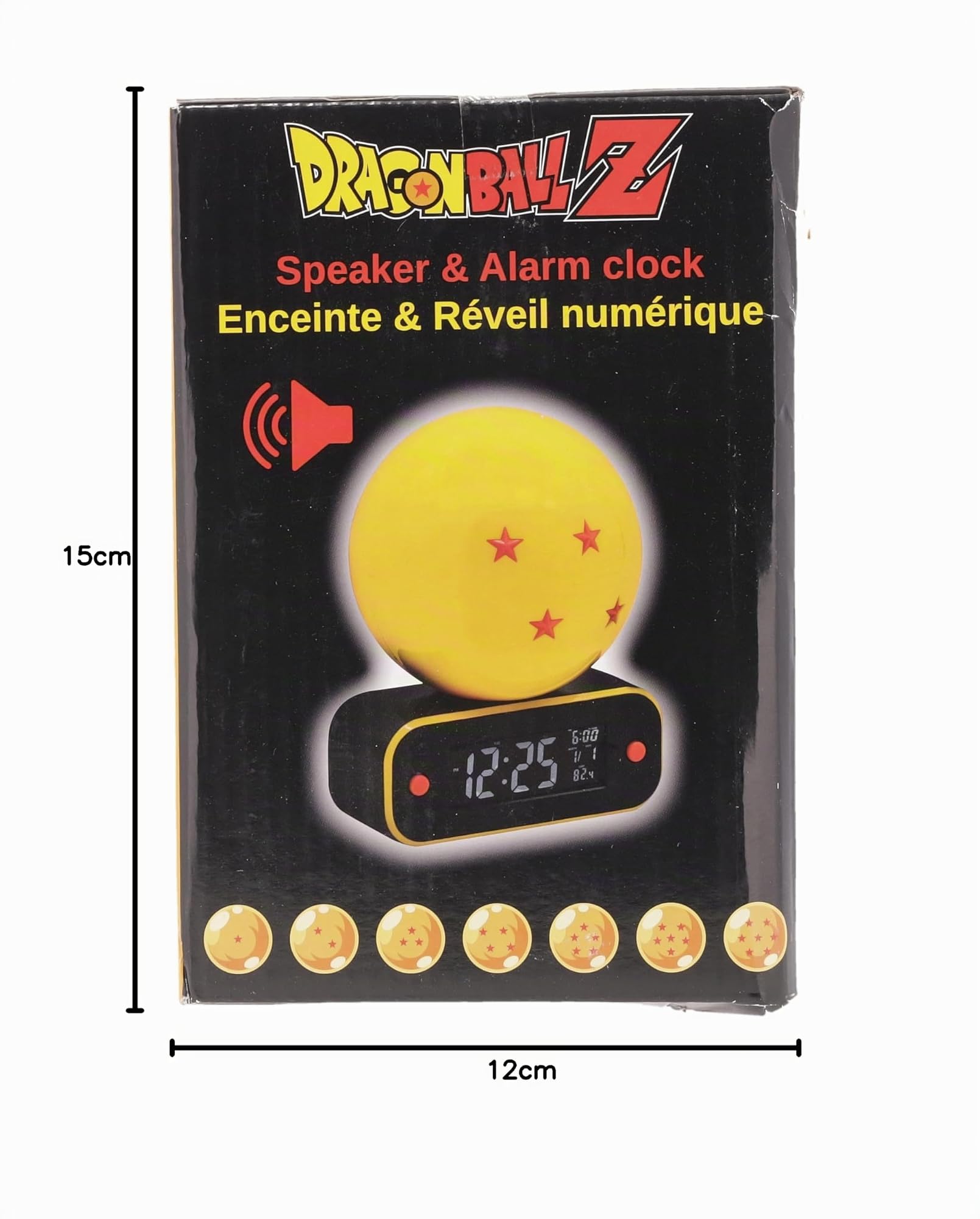 Teknofun - Reloj Despertador Inalámbrico Dragon Ball Z - Bola de Cristal - Multifunción - Da Tiempo, Música y Decoración - Amarillo, Negro y Naranja- USB