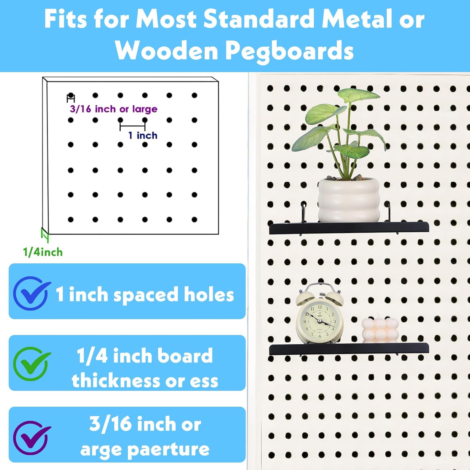 6 Pcs Pegboard Shelves -Medium Shelf for Garage, Sturdy Iron Accessories Flat Display Shelves for Pegboard for Storing or Displaying - Versatile Wall Organizer for Workbench, Craft Room, Black