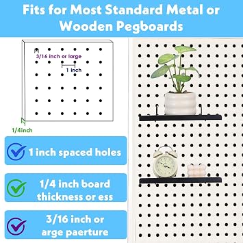 6 Pcs Pegboard Shelves -Medium Shelf for Garage, Sturdy Iron Accessories Flat Display Shelves for Pegboard for Storing or Displaying - Versatile Wall Organizer for Workbench, Craft Room, Black