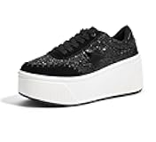 Women's Platform Chunky Sneakers Fashion Star Glitter Sparkly Wedge Walking Shoes High Heel Casual Shiny Thick Sole Footwear