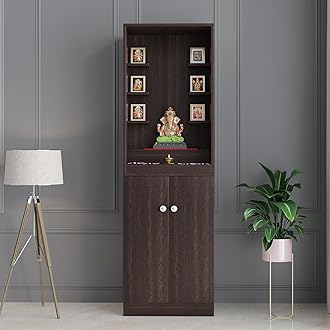 FURNEASER Adya Wooden Pooja Mandir for Home with Storage | Engineered Wood Temple Stand with Shelf & Cabinet | Compact Floor-Standing Prayer Unit for Living Room � Wenge Finish, 161x50x32 cm