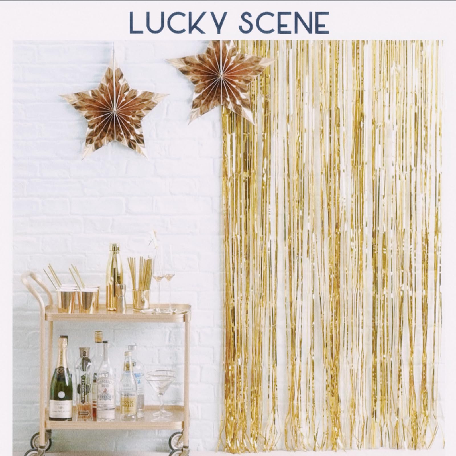 Lot de 2 rideaux à franges pailletées pour décorations de Noël, fête, mariage et anniversaire Champagne doré 1 x 2 m