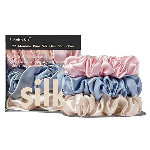 Suncdelv Seda, coleteros 100% seda para el cabello, lazos para el cabello de 22 momme para antiarrugas y roturas, accesorios naturales para el 3