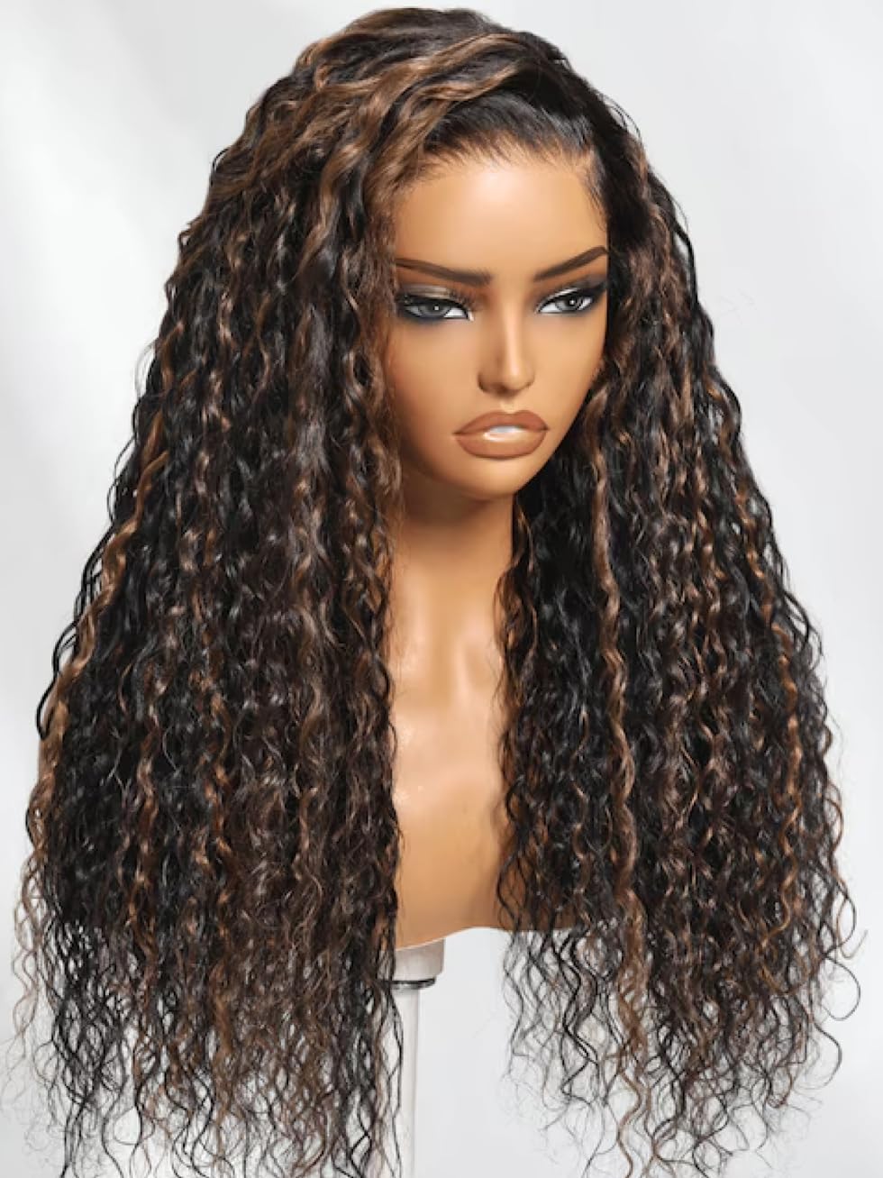 UNICE Bye Bye Knots Glueless Wig Pre Plucked Pre Cut Water Wave 7x5 Lace Front Wigs Human Hair Wet and Wavy Put on and Go Glueless Human Hair Wig 150% Density 24 inch: 24 Inch Golden Brown Highlight | 7x5 Lace Pre Plucked | Water Wave