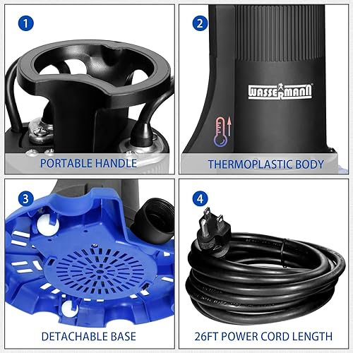 Miniatura 3 de WASSERMANN Bomba automática de cubierta de piscina, bomba sumergible de 13 HP 4200 GPH con válvula de retención y cable de alimentación de 26 pies