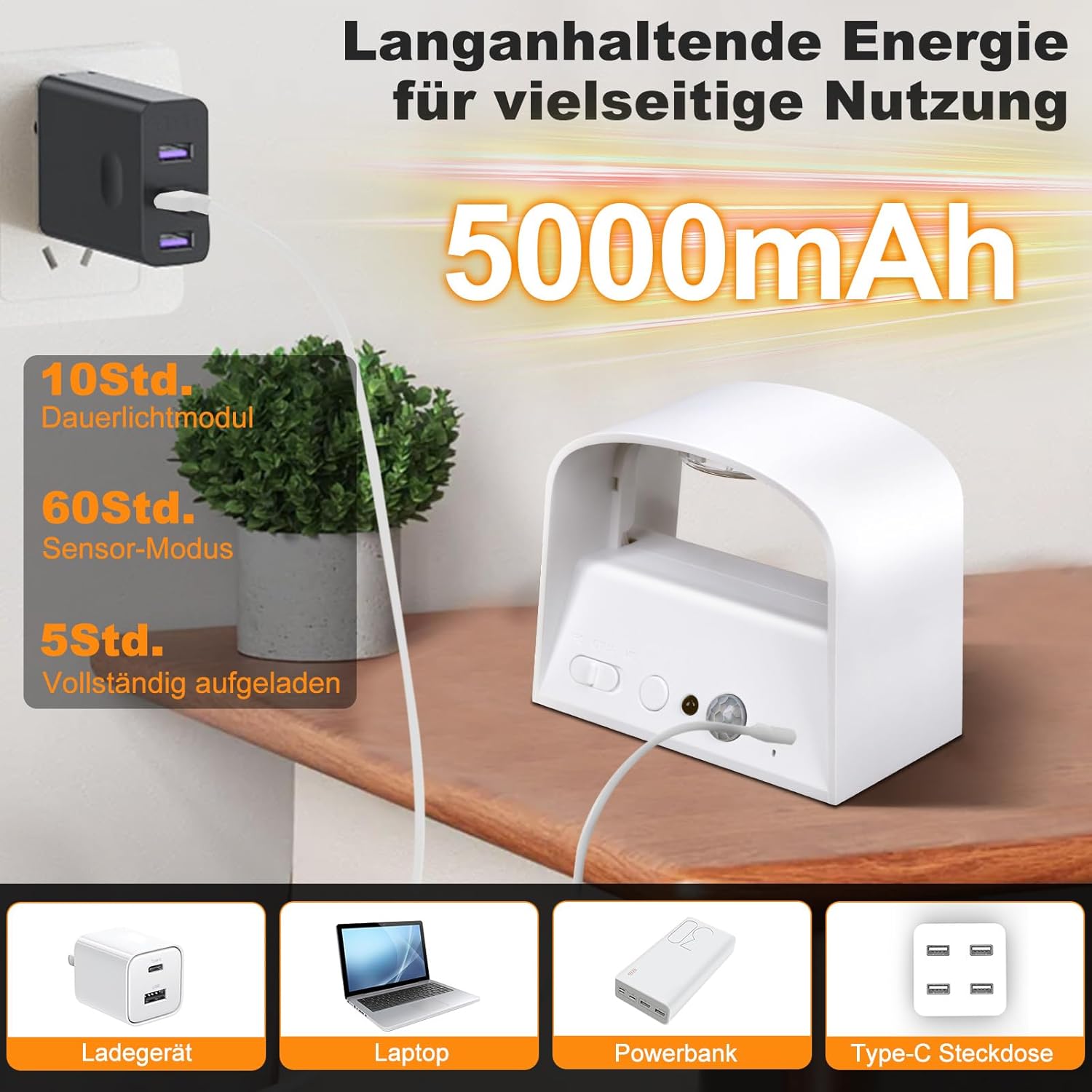 Motion Sensor Wall Light with Remote Control, 3-Color Temperature Adjustable, 5000mAh Battery Wall Lamp, Stepless Dimming, Type-C Charging, 2 Installation Methods for Home & Outdoor Use