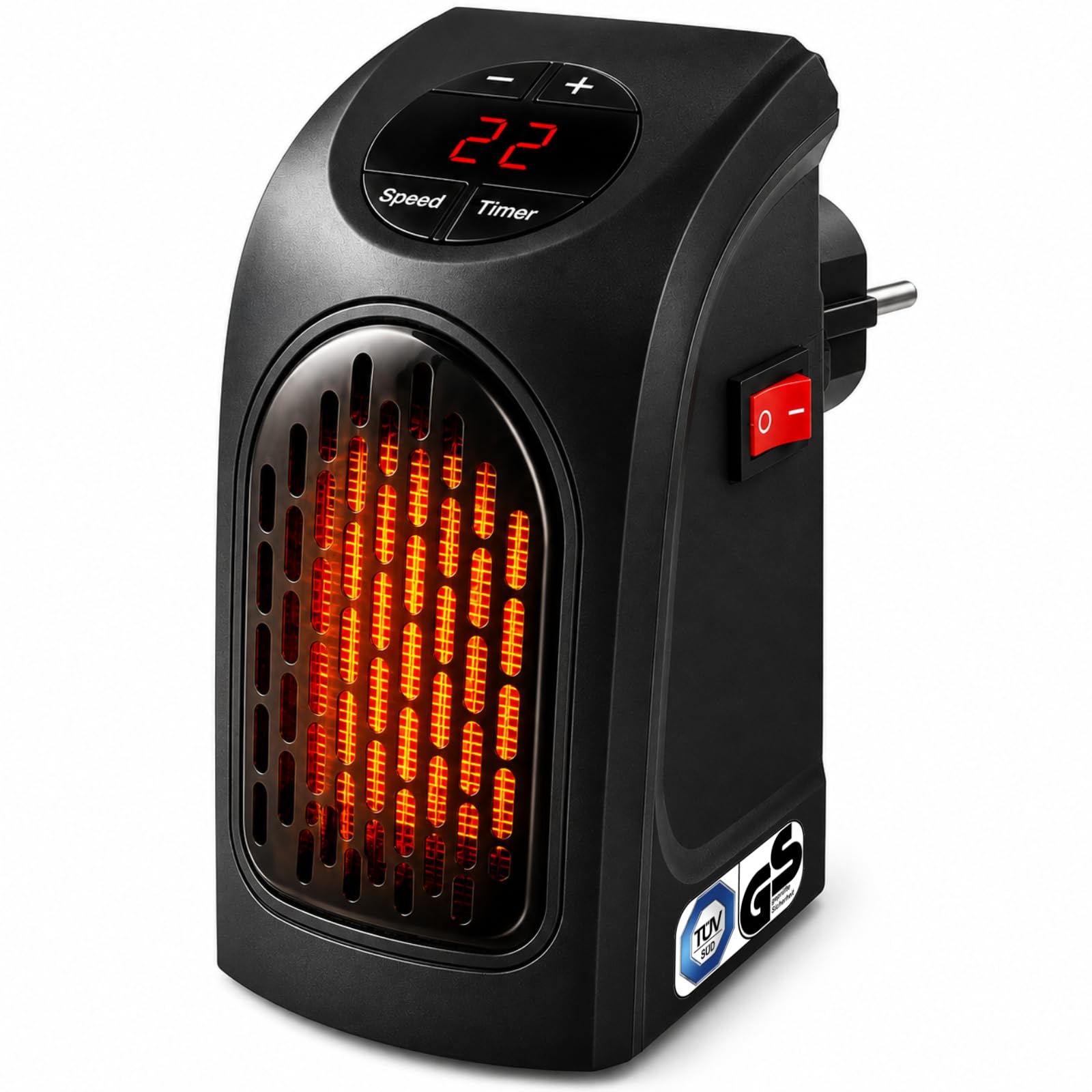 MAUK® Steckdosen-Heizlüfter 400 W | PTC-Keramik Mini Heizung für die Steckdose | Digitales Thermostat 15–32 °C | 12h Timer | 2 Stufen