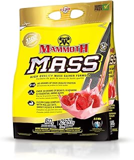 MAMMOTH MASS: Weight Gainer, High Calorie Protein Powder Workout Smoothie Shake, Meal Replacement, Low Sugar, Whey Isolate Concentrate, Casein Protein Blend, Weight Training, High Protein (5lb), Strawberry