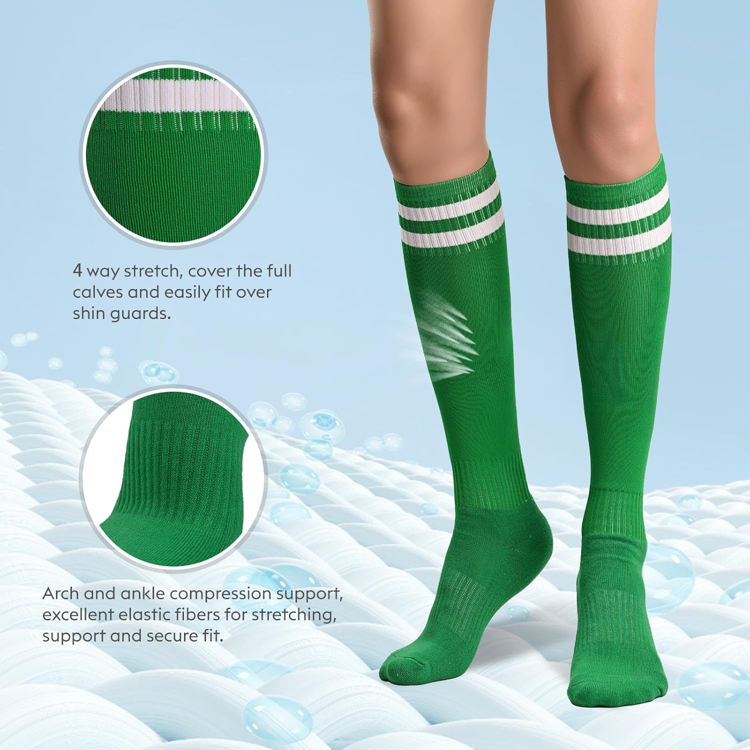 Finerview Kids Soccer Socks Baseball Softball Socks, Knee High Stripes Arch Ankle Support Athletic Socks for Boys & Girls - Image 5