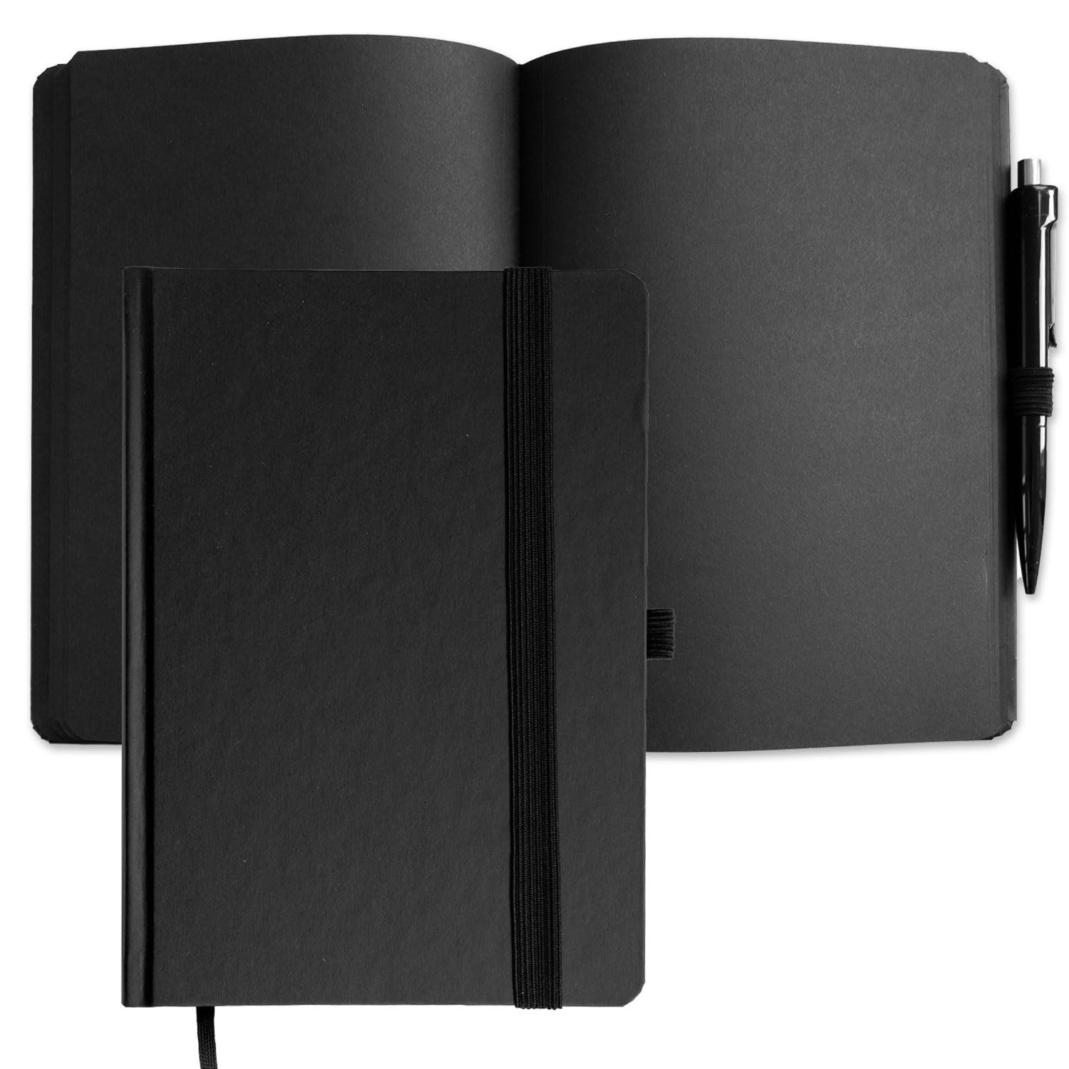 Timr Notizbuch A5 mit schwarzen Seiten 90 g/qm - 192 Seiten inkl. Kugelschreiber - hochwertig schreiben zeichnen I tr508