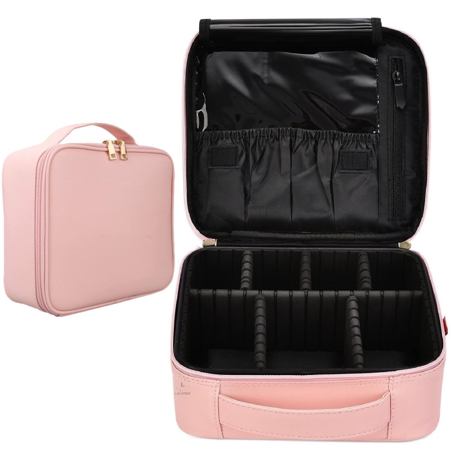 LACOPINE Portable Makeup Bag EVA Professional Makeup Artist Bag Makeup Train Case Makeup Organizer Bag for Travel and Home Use (Baby Pink, 10 INCH (1 Layer))