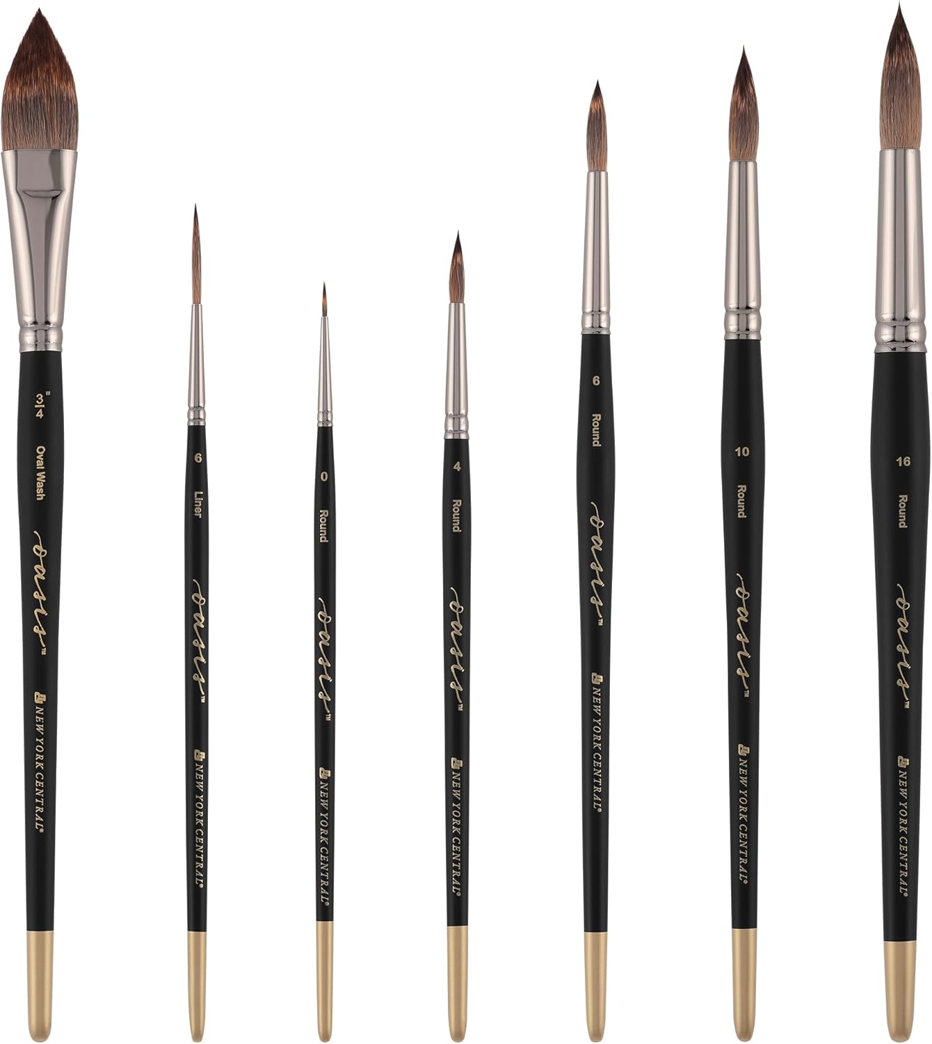 Oasis Synthetic Brush - Assorted Set of 7 - Handmade in Germany, Professional Watercolor Brushes with Ergonomic Handle, Soft, Absorbent Bristles for Artists