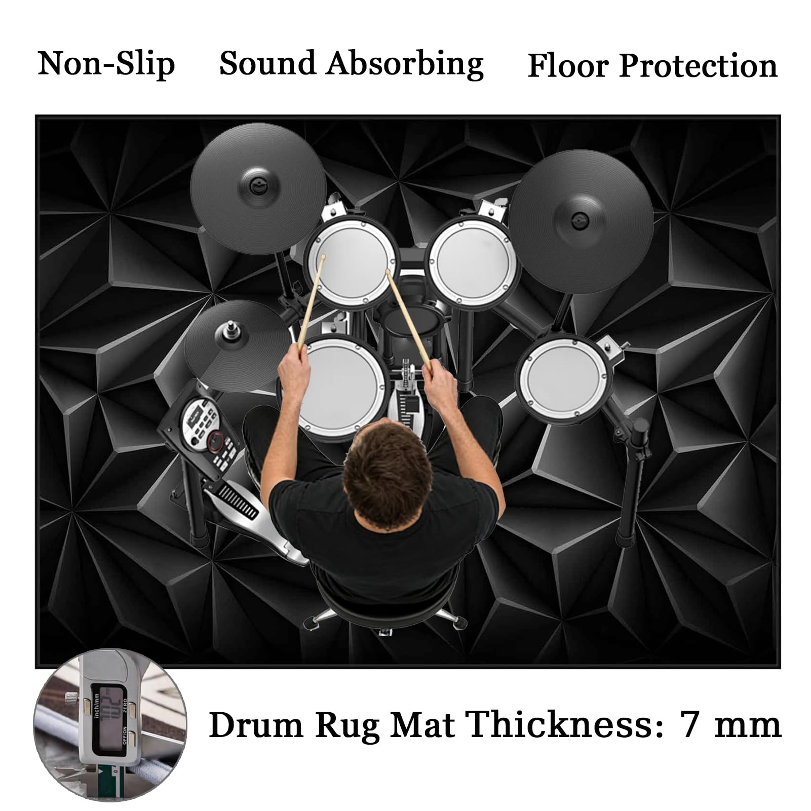 200 x 170 cm Dywan z baterią elektroniczną Dźwiękoszczelny Antypoślizgowy Dywan Pochłaniający Akustyczny Profesjonalna mata do instrumentów muzycznych do instrumentów muzycznych do gitary basowej